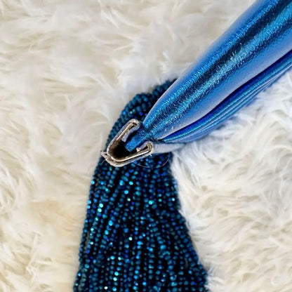 Anya Hindmarch Women Bag Hand Beads Sequin Clutch Metallic Blue Limited Edition