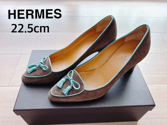 HERMES Suede Tassel Pumps Women's Size 35 From Japan i17309