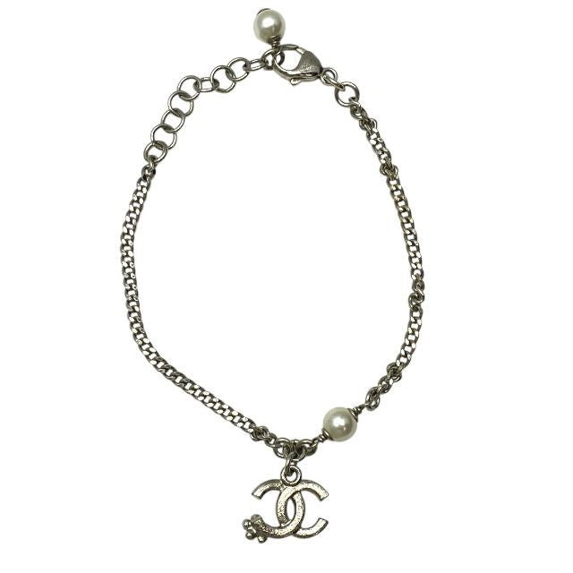 CHANEL Bracelet C21B Coco Mark Accessory Jewelry Pearl Rhine Silver