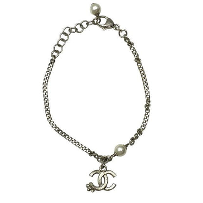 CHANEL Bracelet C21B Coco Mark Accessory Jewelry Pearl Rhine Silver