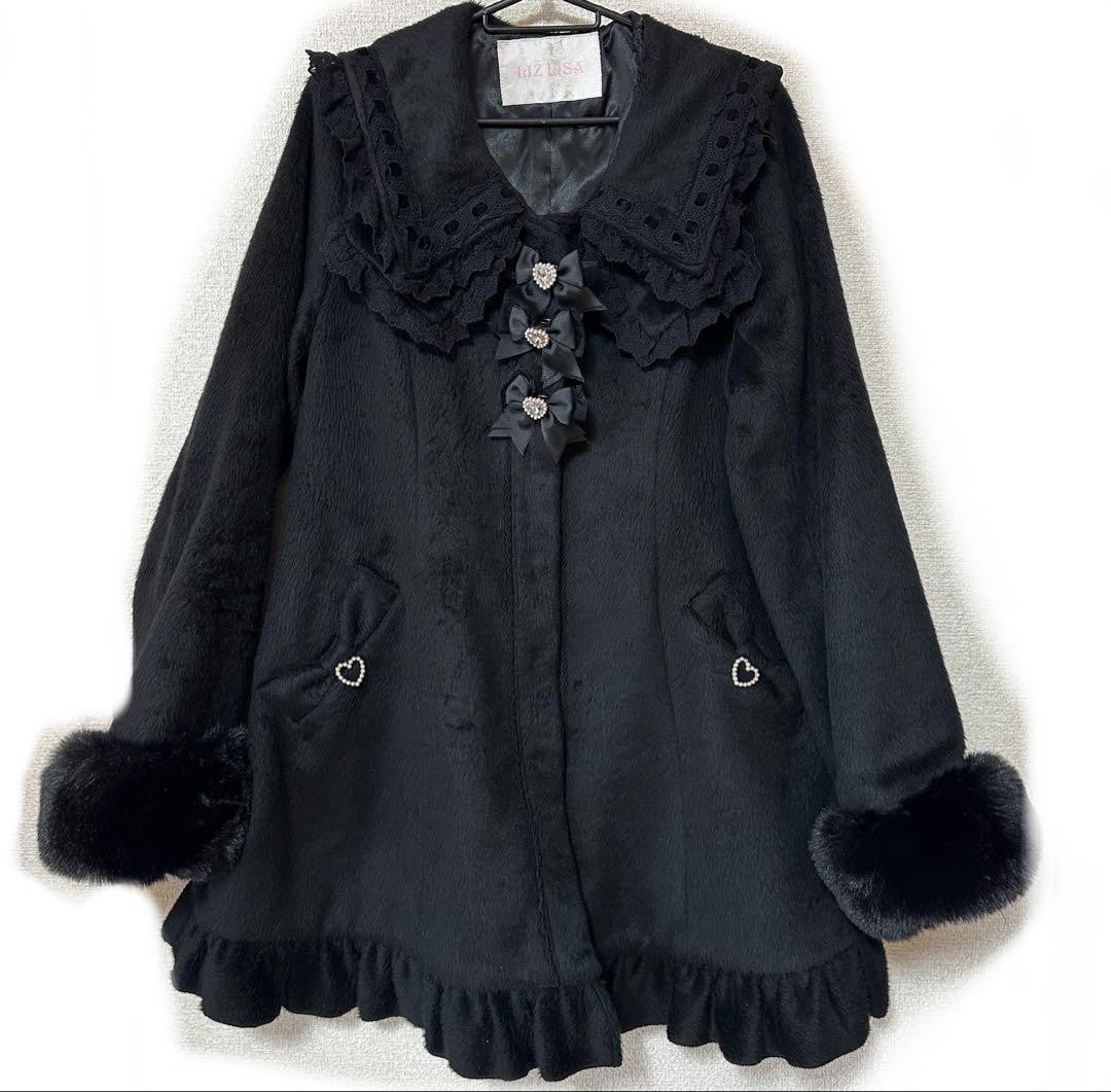 LIZ LISA Eco Fur Cord Ribbon Sailor Coat Black