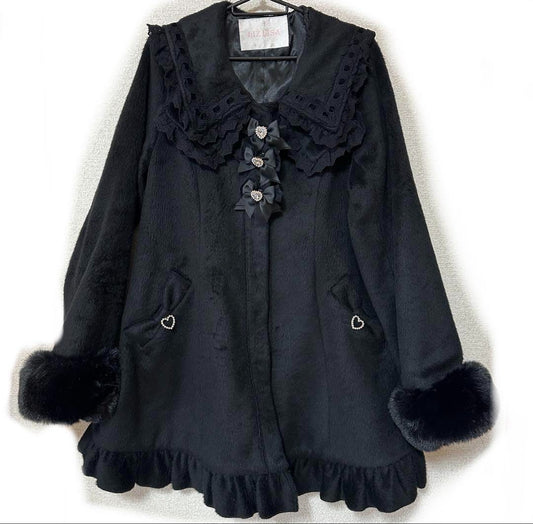 LIZ LISA Eco Fur Cord Ribbon Sailor Coat Black