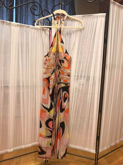 EMILIO PUCCI Halterneck Silk Pleated Dress M 2504 New