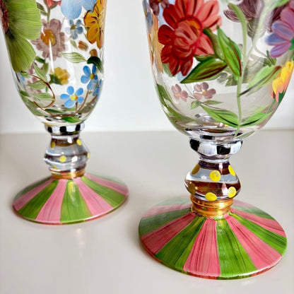 Mackenzie Childs Circus Hand-Painted Floral Glass Set Large Small Rare