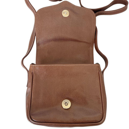 "Lanvin Mini Crossbody Shoulder Bag Brown Leather Logo Rare Authentic" /Used++
