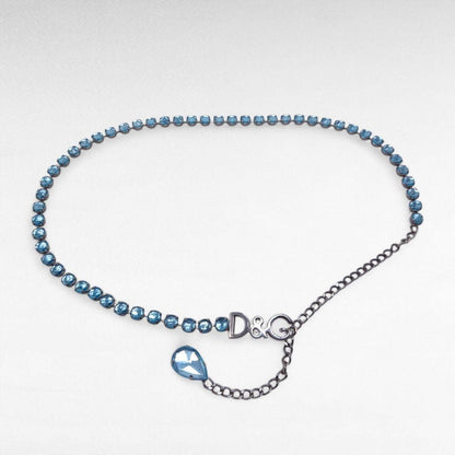 DOLCE & GABBANA Blue Rhinestone Chain Belt Silver Logo Buckle Women Size 101cm