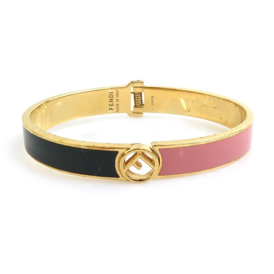 Auth FENDI Bangle Bracelet Black/Pink/Gold Metal - 56003a