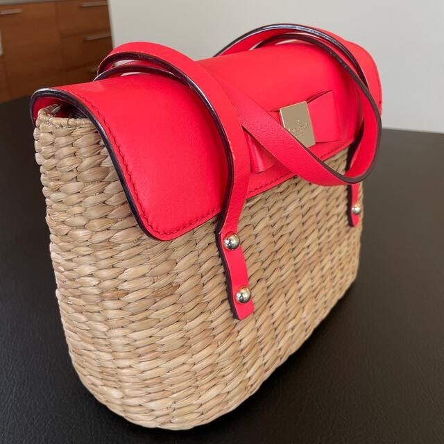 Kate Spade Pink Straw Basket Bag Wicker Handbag Top Handle 26cm Width 19cm