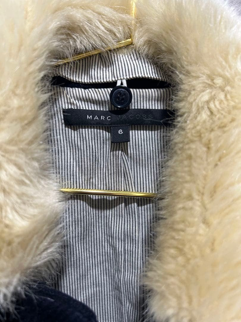 MARK JACOBS Wool Nylon Coat Dark Navy Lined Fur Size 6 MJ1225094