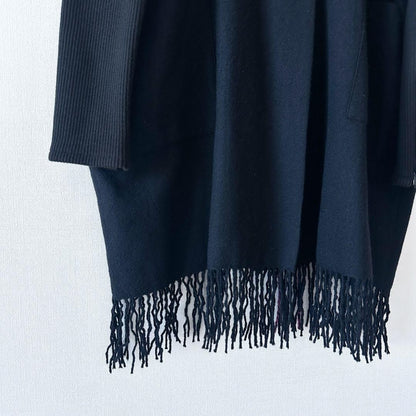 LIMI feu Wool Knit Fringe Shawl Collar Coat Black