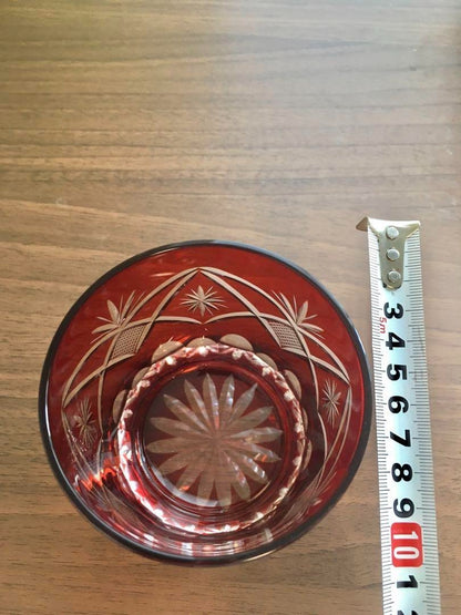 Edo Kiriko Red Crystal Glass with Intricate Design High-Quality Japanese Craft