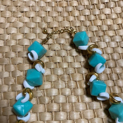 Brand new turquoise blue necklace Geometric design Showa retro style Bubble era