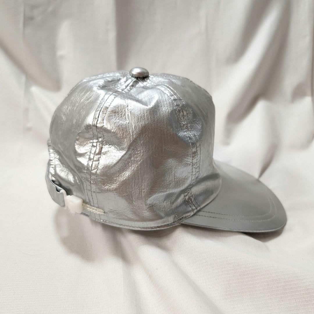 [Courrèges] Rare 90s logo embroidered space age cap silver