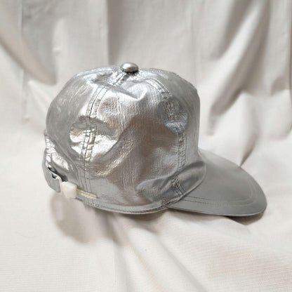 [Courrèges] Rare 90s logo embroidered space age cap silver