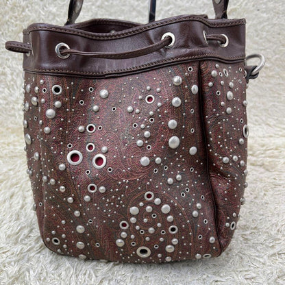 ETRO Shoulder Bag Drawstring Paisley Pattern Brown Women USED from JP