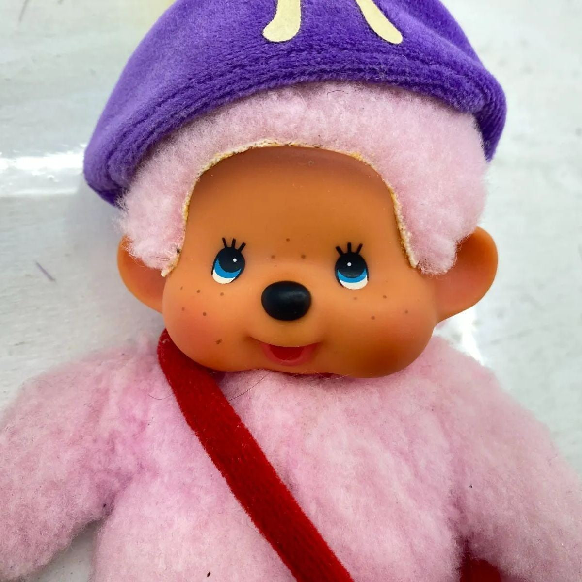 Monchhichi Plush Toy Rainbow Pink Size S Released in 2000 Blue Eyes Vintage