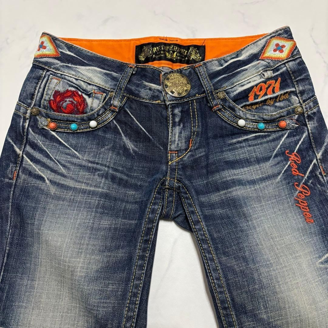 RED PEPPER Jeans Denim Embroidery Size 25 Low Waist Country Style