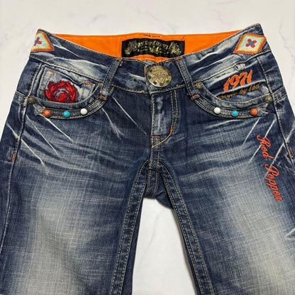 RED PEPPER Jeans Denim Embroidery Size 25 Low Waist Country Style