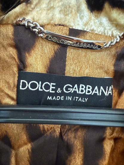 DOLCE & GABBANA Jacket Velvet Leopard Print Size 42 Beige Black