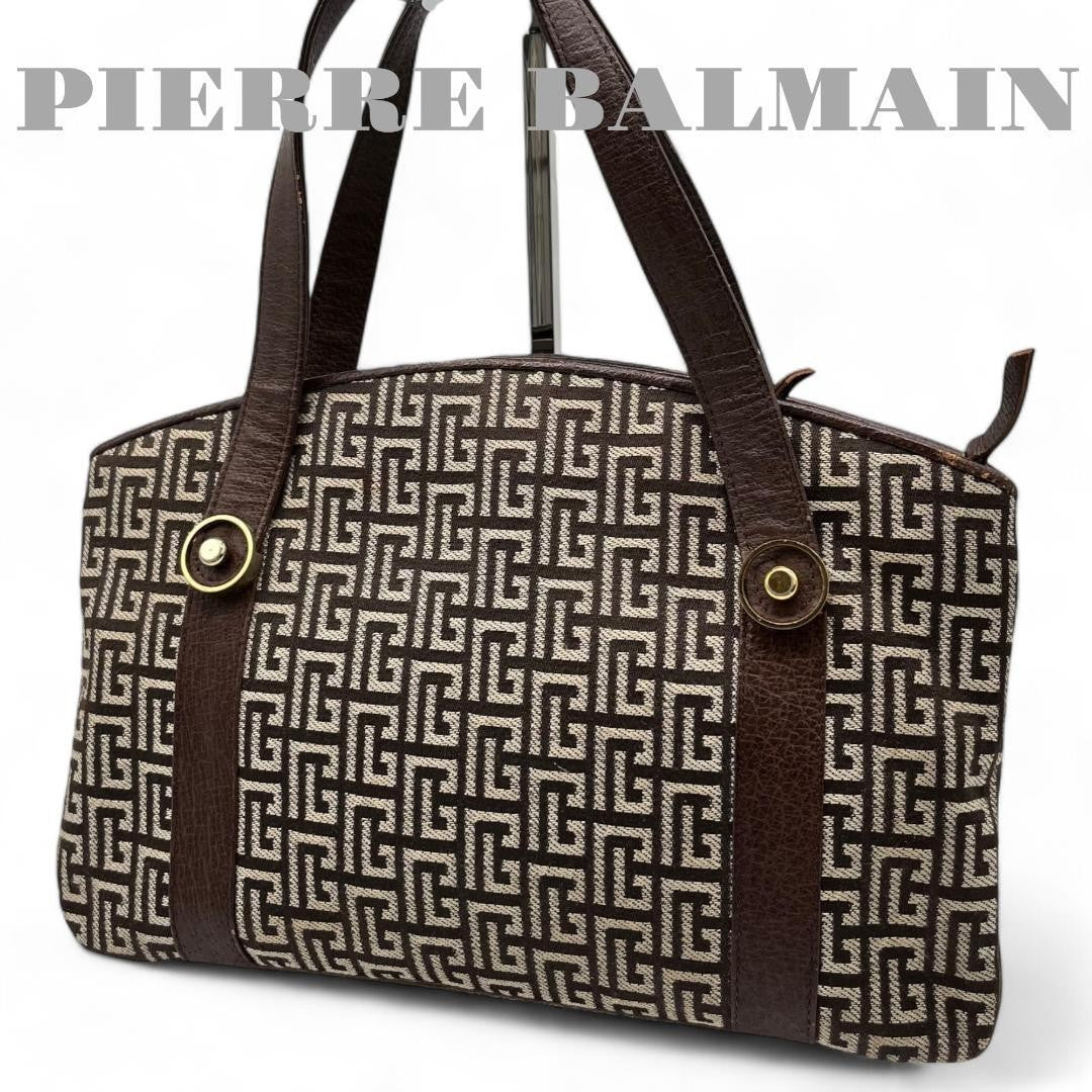 Pierre Balmain Tote Shoulder Bag Handbag Geometric Brown Used