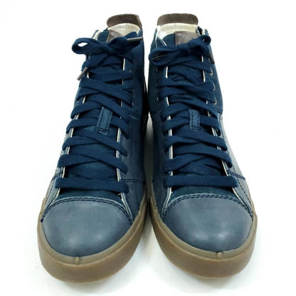 Diesel Men 8.5US Side Zip Lace Up High Cut Sneakers Navy Brown Almost unused ITA