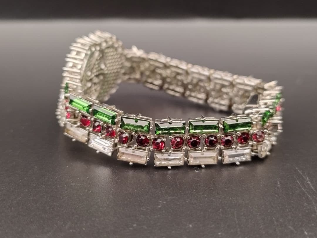 Authentic GUCCI Crystal GG Web Bracelet Silver Tone Vintage Rare Jewelry Italy