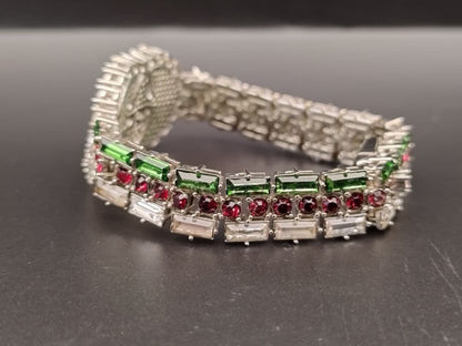 Authentic GUCCI Crystal GG Web Bracelet Silver Tone Vintage Rare Jewelry Italy