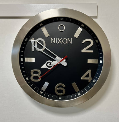 Nixon Wall Clock Large Analog Clock Round Black × Silver 23.5in Used