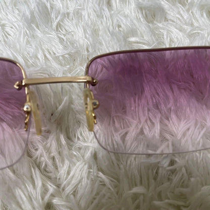 Gucci GG 1653S Sunglasses Vintage Rimless Gold Frame Purple Italy Made