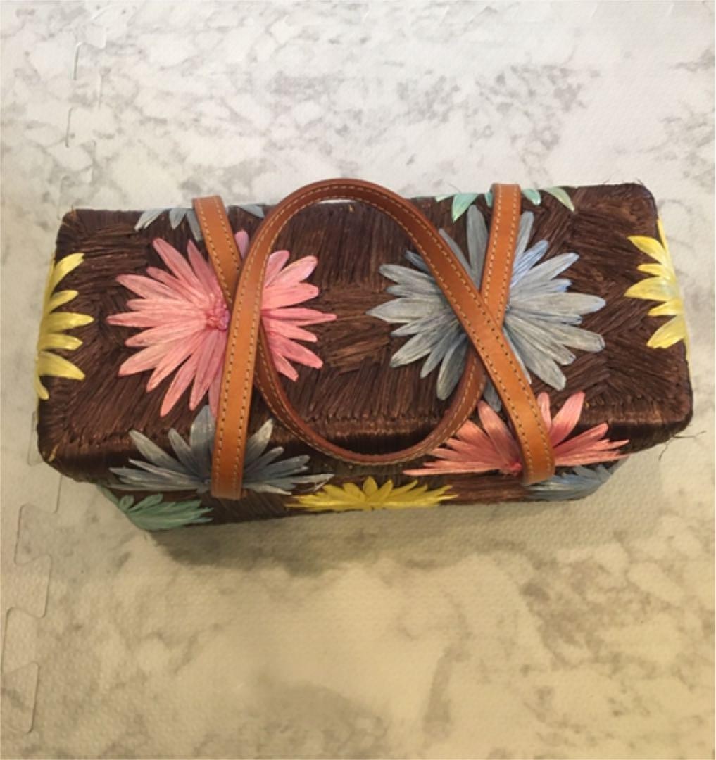 Kate Spade Floral Wicker Tote Bag Brown Summer Shoulder Handbag Casual MBb0279