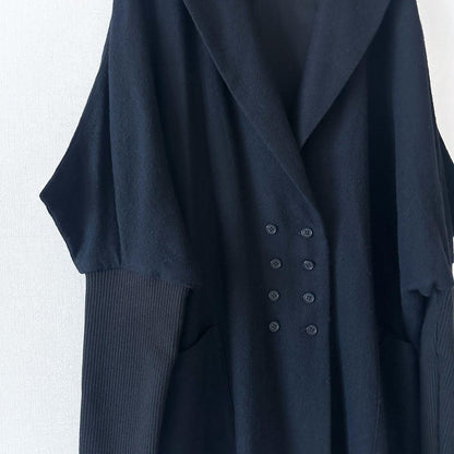LIMI feu Wool Knit Fringe Shawl Collar Coat Black
