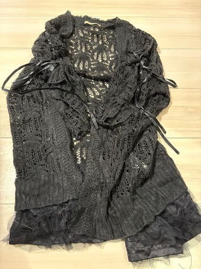 Axes Femme Black Ruffle Cardigan Long Sleeve Japan