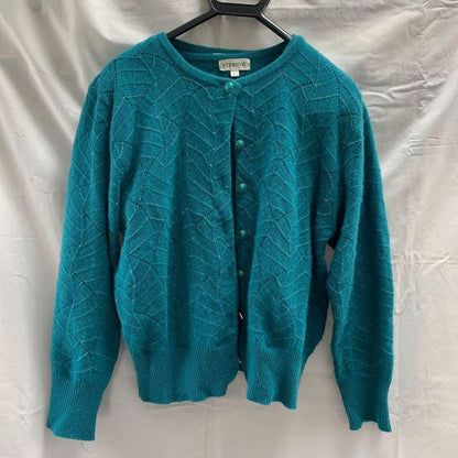 Turquoise knitted pattern cardigan with sequinned trim, size L