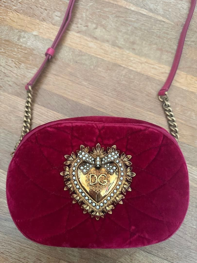 Dolce & Gabbana Devotion Shoulder Bag in Red Velvet Heart Logo Bijou Women's
