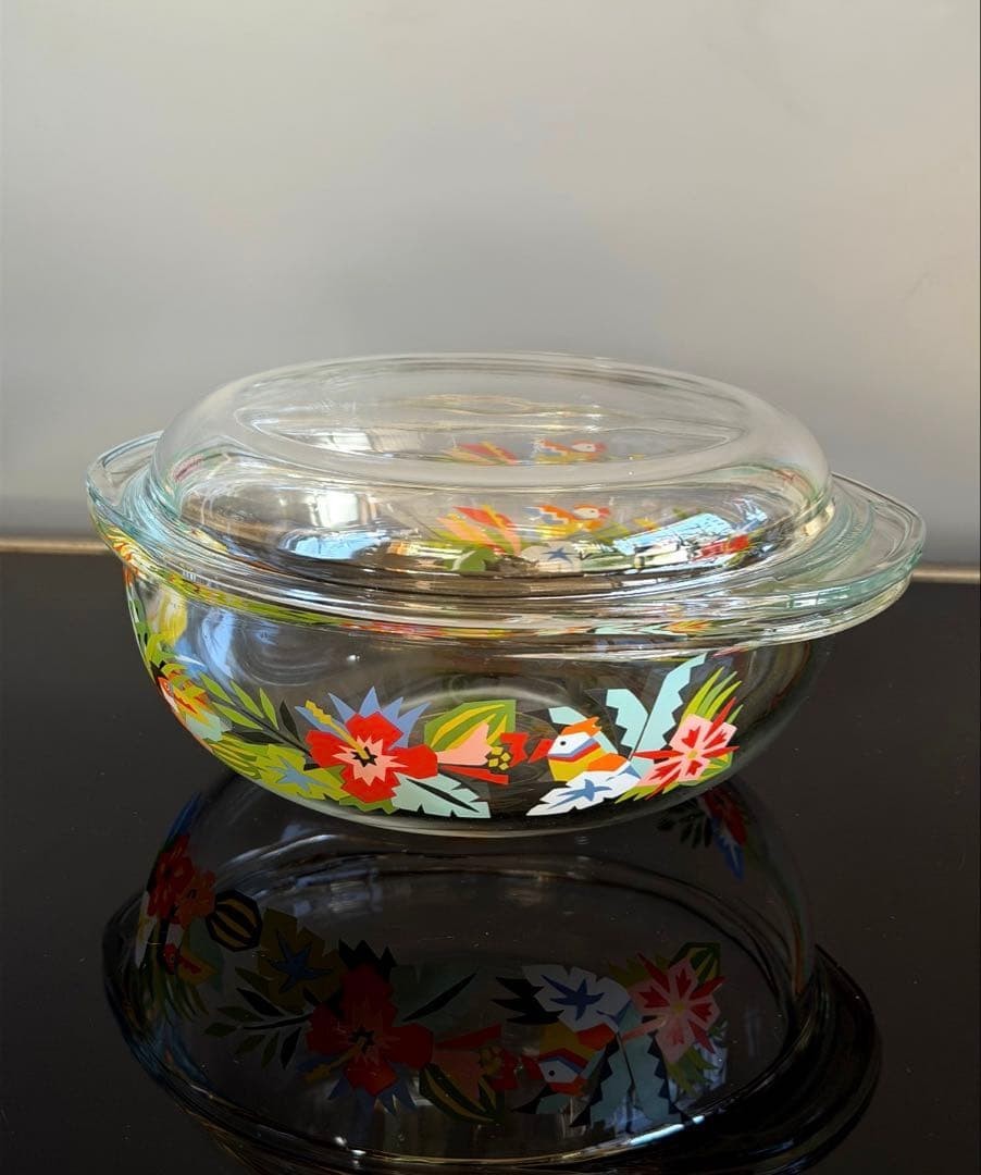 Retro Pop Glass Bowl Casserole with Lid Pyrex Floral Rare Vintage Collectible