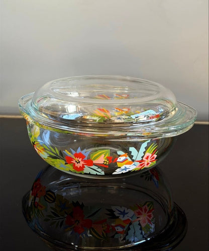 Retro Pop Glass Bowl Casserole with Lid Pyrex Floral Rare Vintage Collectible