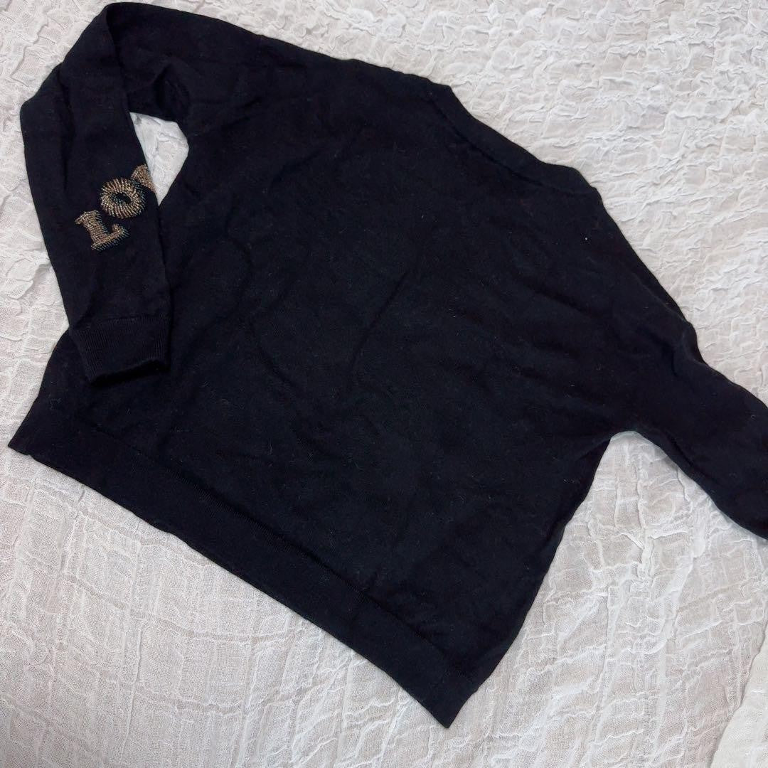 ALICE + OLIVIA Black Sweater Knit with Embroidery & Beads Size S Beaded Japan