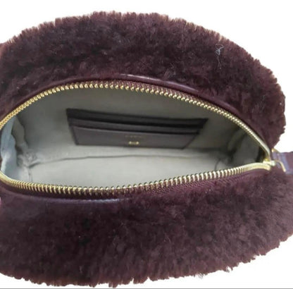 ANYA HINDMARCH Pac-Man ghost mouton Boa Shoulder Crossbody BAG tassel Bordeaux