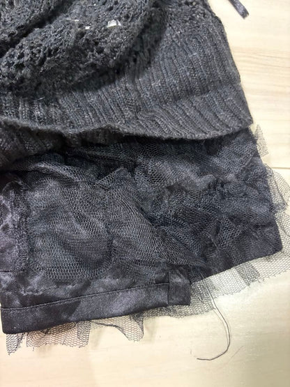 Axes Femme Black Ruffle Cardigan Long Sleeve Japan