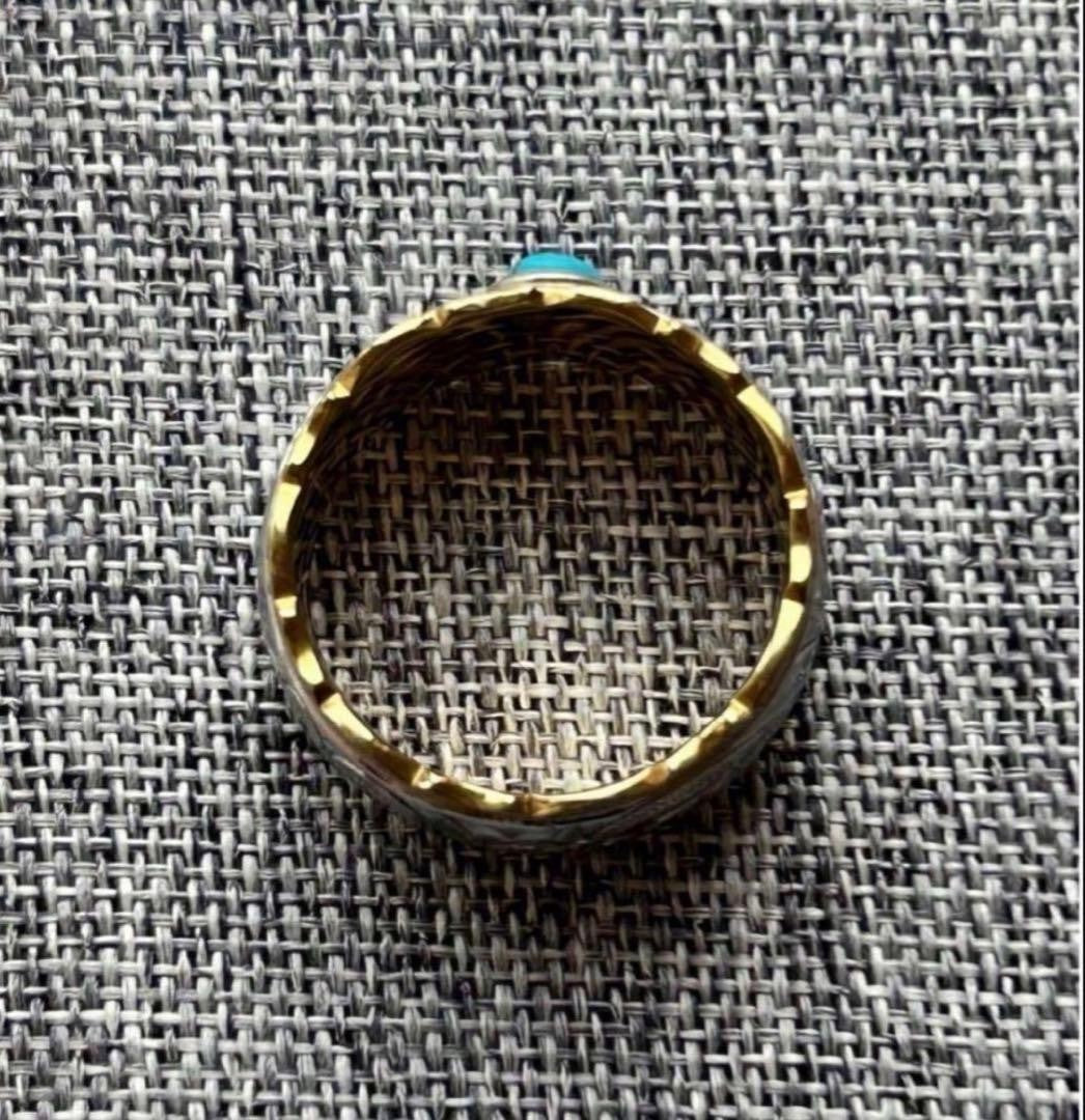 Hawaiian jewelry ring, stainless steel 316L/K14, turquoise natural stone, US 8.5