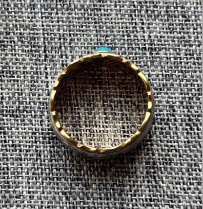 Hawaiian jewelry ring, stainless steel 316L/K14, turquoise natural stone, US 8.5