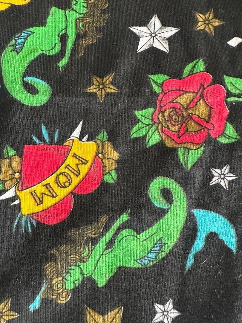 Vintage Betsey Johnson Tattoo Print Jersey Mini Dress Stretchy Bodycon Style M