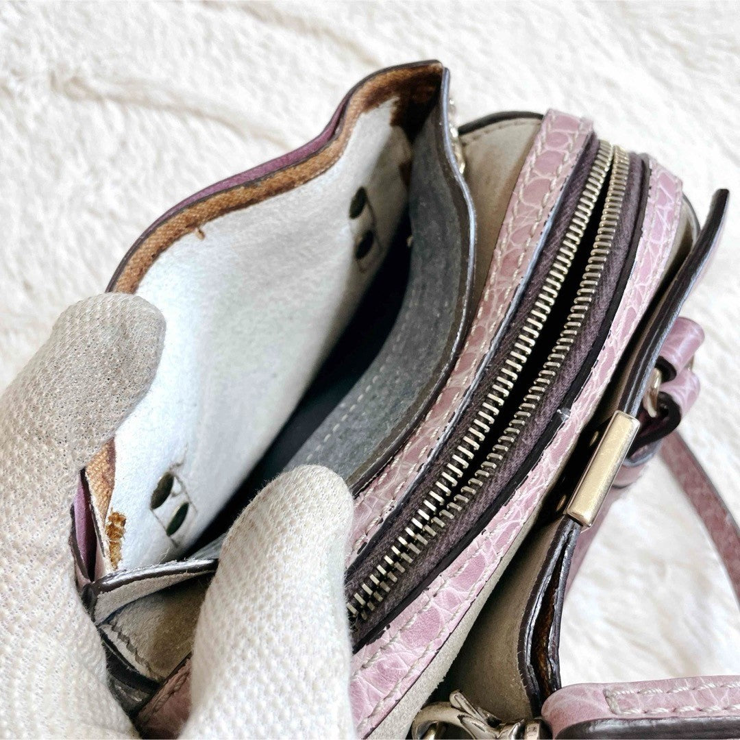 Dsquared2 Croco Embossed Suede 2Way Shoulder Handbag Pink Used Ex+ Authentic JPN
