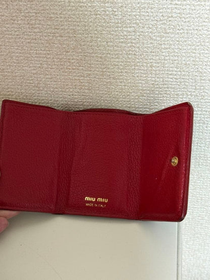 Miu Miu Madras Love Heart Trifold Wallet Purse Light Blue Leather Ladies Italy