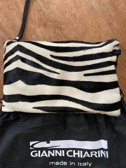 GIANNI CHIARINI Zebra pattern Clutch Bag logo black white fashion goods women
