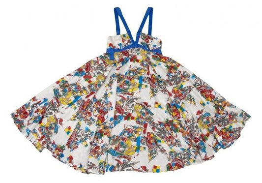ALEXANDER MCQUEEN Colorful Print Taped Silk Dress Blue Multi Size 40