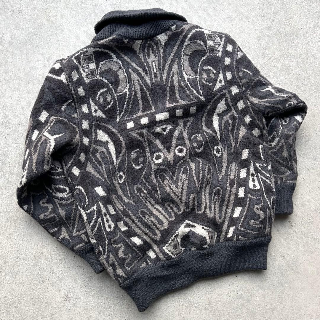 VINTAGE LONGHOUSE Thick Knit Cardigan Sweater Black L