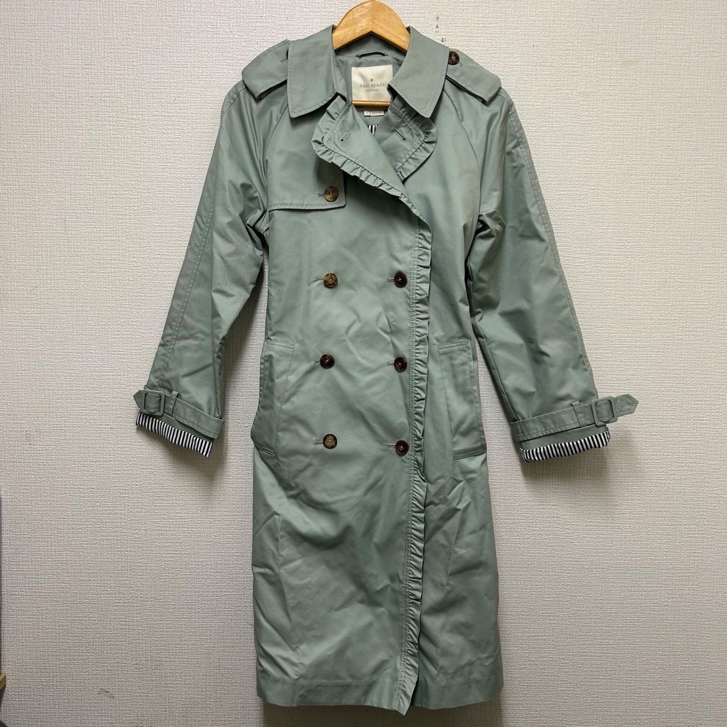 Kate Spade Light Green Ruffled Trench Coat Size S