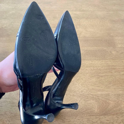 Rare Salvatore Ferragamo Black Leather High Heel Pumps Women's EU35 / US5 Italy