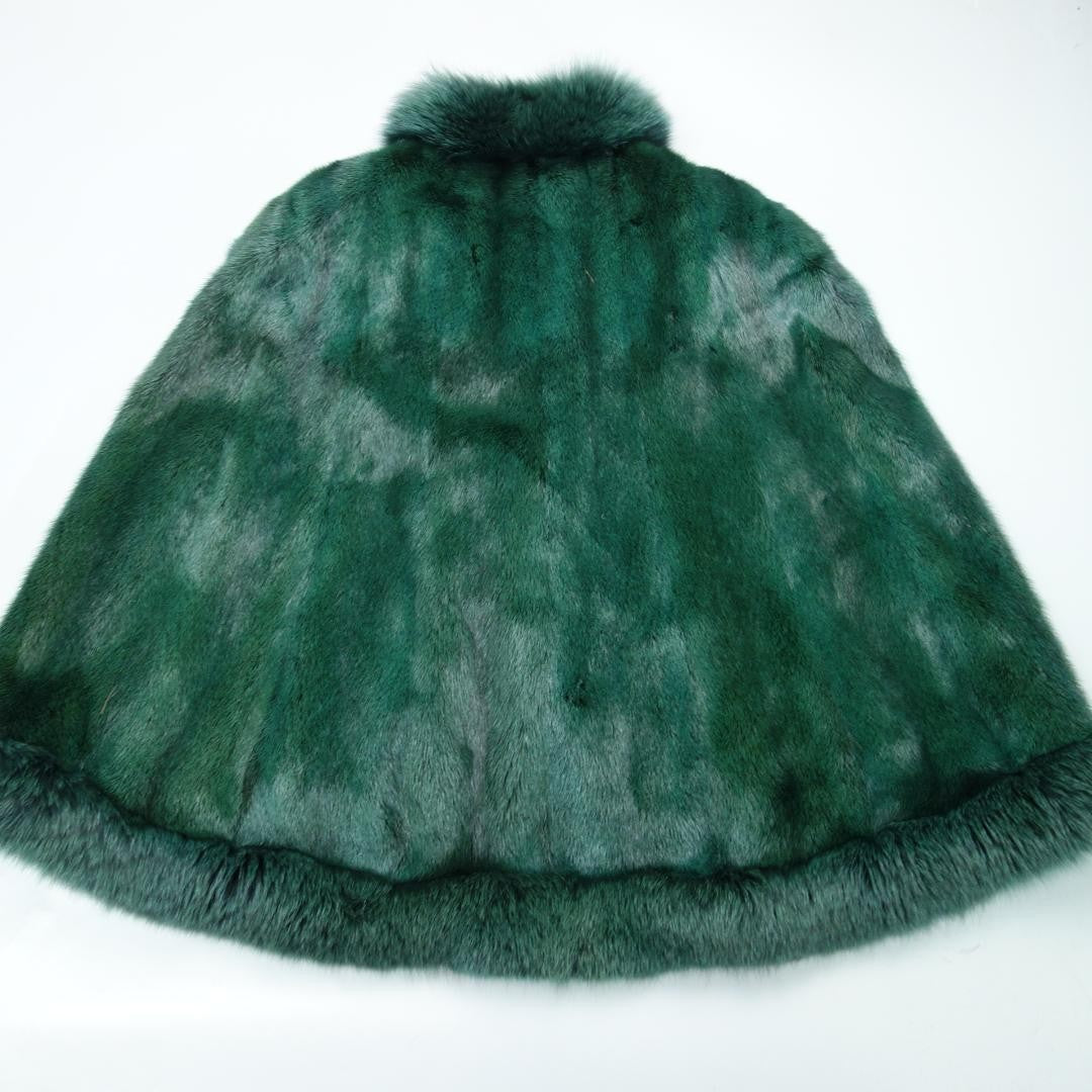 Mitsukoshi Mink Fur Poncho Coat Jacket Dyed Green Medium Elegant M Winter